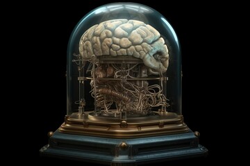 Brain mechanical glass globe. Generate Ai