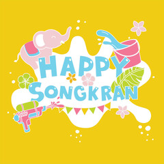 Happy Songkran Day. Colorful doodle for Thailand water festival. 