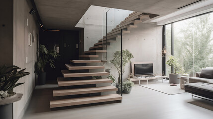 Modern and Minimalist Staircase Designs. Generative AI.