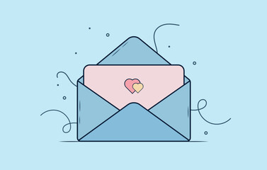 An open envelope with a love letter inside. Love mail icon concept.
