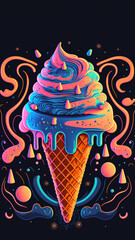 ice cream siluette bright and paste illustrations black background generative ai