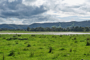 Fototapeta na wymiar Flooded Grazing and Pasture Land around Yarra Glen Victoria. During the Recent Heavy Rains In The Area.