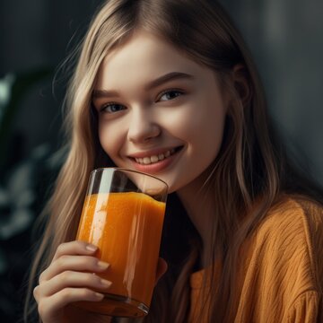girl drinking orange juice - Generated by Generative AI