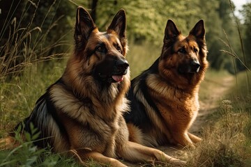 Two German Shepherds in a portrait. Generative AI