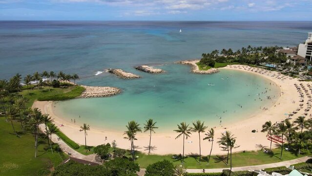 Aerial of Ko Olina resort in Hawaii.
