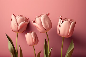 pink tulips on pink background. Generative ai