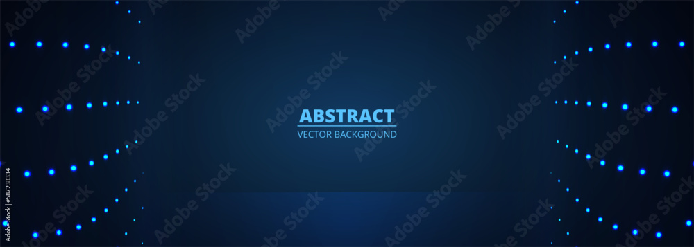 Poster Dark blue vector wide abstract technology background with blue particle dots. Vector illustration