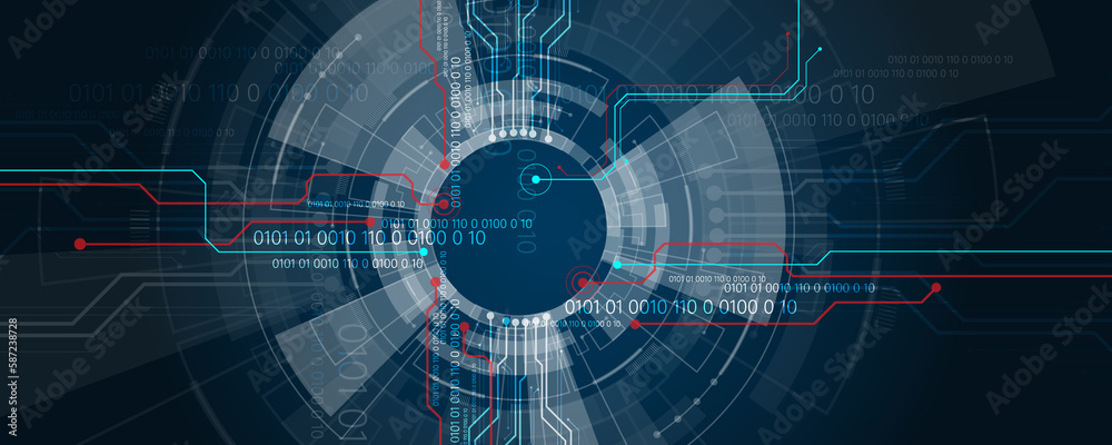 Wall mural background image of technology communication network information circuit board