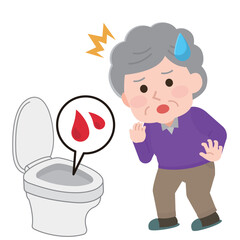 トイレで血便が出て驚く高齢女性　イラスト