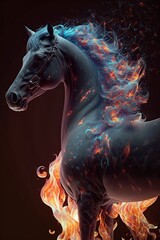 Fototapeta na wymiar Hell horse in fire on black background made with generative AI