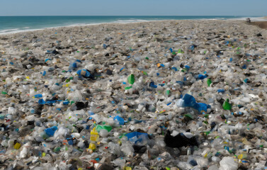 a beach filled with plastic garbage - Generative AI