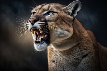 Portrait of a big cat cougar (Puma concolor). Generative AI