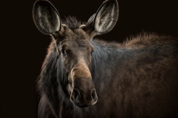 Portrait of a wild moose on a dark background. Generative AI