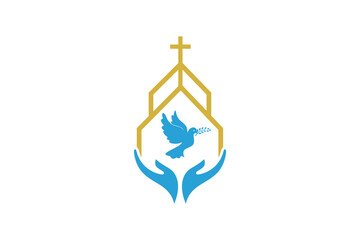 Chruch care with Dove peace christiani logo design vector