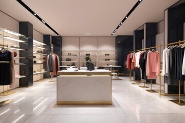 Luxury clothing store with clothes, shoes and other personal accessories