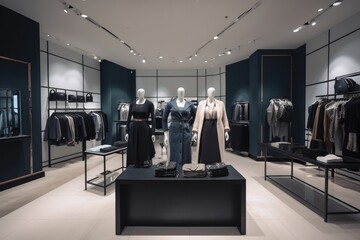 Luxury clothing store with clothes, shoes and other personal accessories