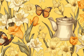 tulips in a watering can