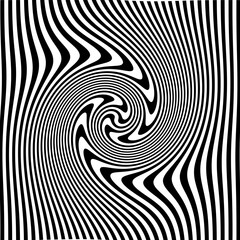 Optical Art with Twist Striped. Background Abstract Line Black and White Color. Swirl Hypnotic Pattern. Vector illustration.