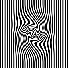 Optical Art with Twist Striped. Background Abstract Line Black and White Color. Swirl Hypnotic Pattern. Vector illustration.