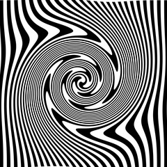 Optical Art with Twist Striped. Background Abstract Line Black and White Color. Swirl Hypnotic Pattern. Vector illustration.