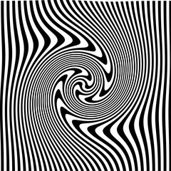 Optical Art with Twist Striped. Background Abstract Line Black and White Color. Swirl Hypnotic Pattern. Vector illustration.