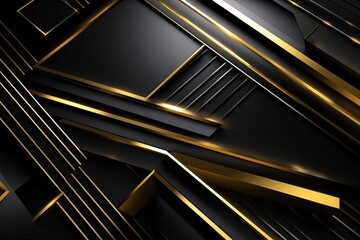 Futuristic abstract shapes in black and gold colors, luxury background and textures made with generative AI