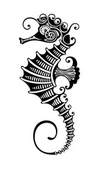 Black silhouette of seahorse. Beautiful seahorse tattoo design vector art clipart © ksysha