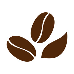 Coffee beans and a leaf brown icon. Two roasted beans. Vector illustration isolated on a white background