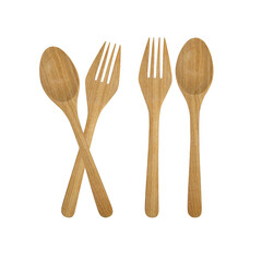two pairs of cutlery wood cutlery set isolated on transparent background