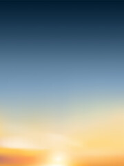 Obraz premium Sunset Sky with cloud in Blue,Orange,Yellow colour Background,Dramatic twilight landscape with Sunset in evening,Vector horizon Sunrise in Morning banner of Sunlight for four season backdrop banner