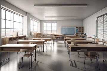 Fototapeta na wymiar Empty modern classroom with white Interactive board 3d render