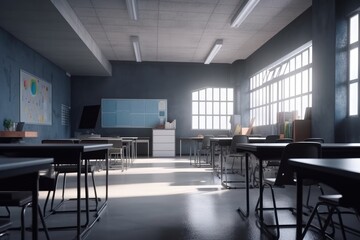 Empty modern classroom with white Interactive board 3d render