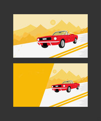 Business card for taxi, car rental, car sales, car travel agency with red cabriolet in vintage flat style without text..