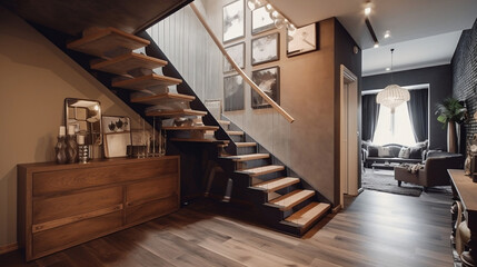 Obraz premium Contemporary staircase designs that are both modern and minimalist. Generative AI.