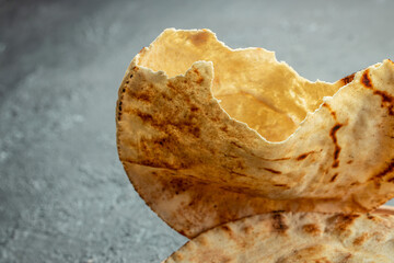 thin pita bread flatbreads, banner, menu, recipe place for text, top view