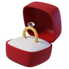 Wedding proposal and love. 3d diamond gold ring in case.