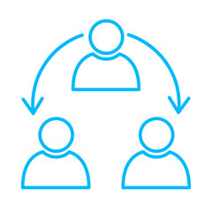 Coordination teamwork and Management icon with blue outline style. teamwork, business, meeting, team, people, group, businessman. Vector Illustration