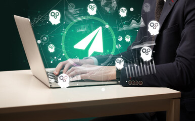 Business hand working on laptop, successful business concept