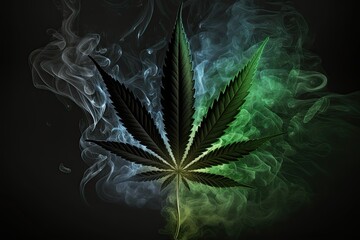 Cannabis with thick smoke background, Generative AI