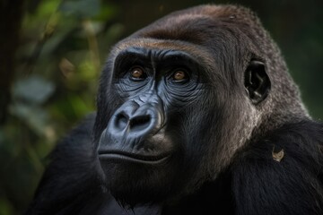 Fototapeta premium An up close look at a gorilla in the wild. Generative AI