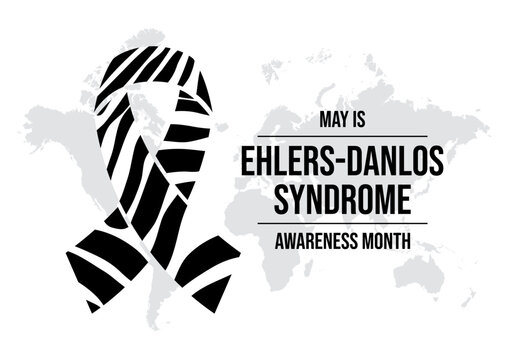 May is Ehlers-Danlos syndrome Awareness Month vector illustration. EDS black and white awareness ribbon icon. Zebra ribbon and world map vector on a white background. Important day
