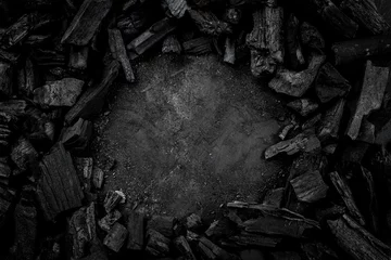Papier Peint photo Texture du bois de chauffage BBQ grill coal texture background