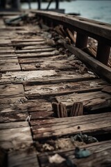 Obraz premium Old wooden pier on the beach at sunset. Selective focus. Toned.Generative Ai