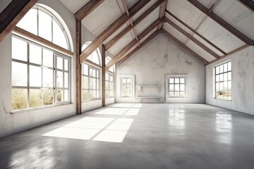 empty white room with large windows. Generative AI