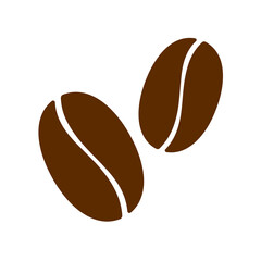 Coffee beans brown icon. Two roasted beans. Illustration on transparent background