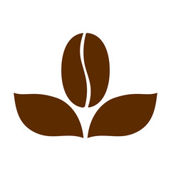 Coffee bean and a leafs brown icon. Roasted organic bean. Illustration on transparent background