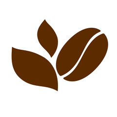 Fototapeta premium Coffee bean and a leafs brown icon. Roasted organic bean. Illustration on transparent background