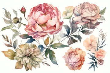 colorful bouquet of flowers on a clean white background. Generative AI