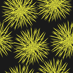 Seamless pattern with yellow abstract flowers on a black background. Illustration for fabric, paper or background