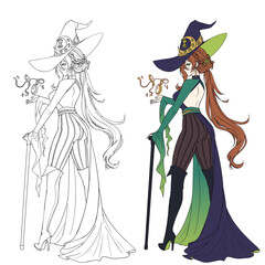 Anime manga full body witch holding cane